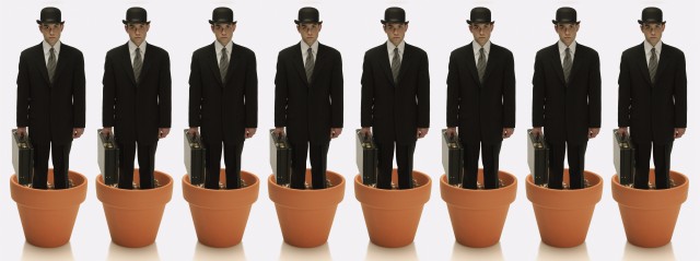 corbis - mascheroni - Cloned Businessmen Growing from Flower Pots