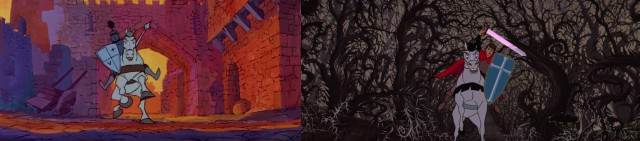 A destra La bella addormentata nel bosco (1959). A sinistra La spada nella roccia (1963)