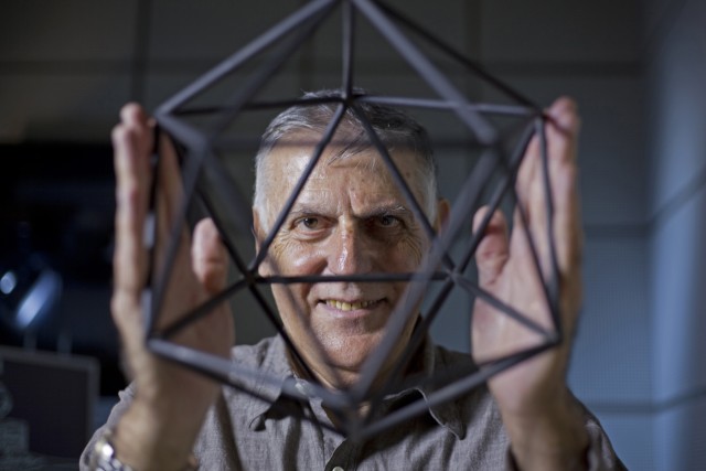 Nobel Laureate in Chemistry 2011, Professor Dan Shechtman, an Israeli scientist, who discovered quasicrystals displays a model at the lab in the Technion, Haifa, Israel on October 24, 2011.