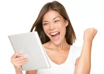 Tablet woman excited