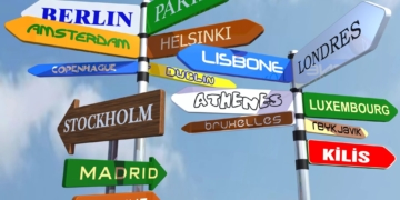 Amount of direction signs with europeans countries names.