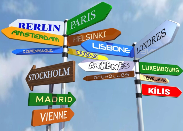 Amount of direction signs with europeans countries names. - Liveuniversity