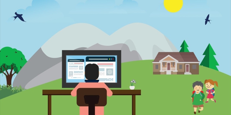 studente che studia in campagna