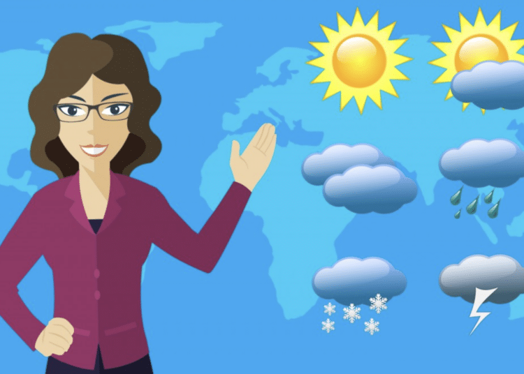 metereologo che mostra il meteo