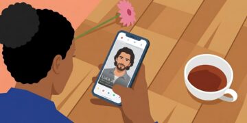 Giovane che scorre un'app di incontri sullo smartphone in un contesto quotidiano