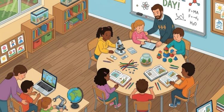 Insegnante di sostegno e assistente all'autonomia e alla comunicazione in una classe scolastica inclusiva.