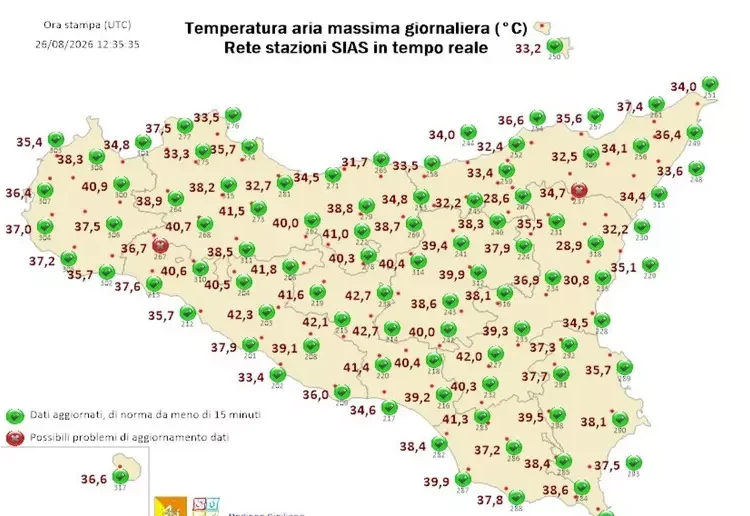 Sicilia Occidentale tra fiammate africane e brezze costiere: picchi fino a 42,3°C nell’entroterra
