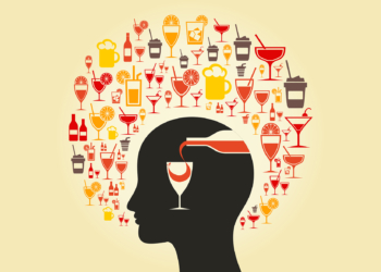 Alcohol choice in a head. A vector illustration