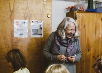 EDGECOMB, ME - JANUARY 6: Nancie Atwell laughs as students end recess and head to the rest of the day's classes at the Center for Teaching and Learning in Edgecomb, ME on Tuesday, January 6, 2015. Atwell is one of fifty finalists for the Varkey GEMS Foundation Global Teacher Prize. The grand finalist winner will be awarded a total of one million dollars, of which Atwell said if she wins, the entirety will go to the Center for Teaching and Learning. (Photo by Whitney Hayward/Staff Photographer)