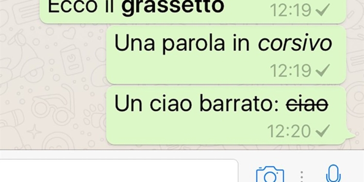 whatsapp aggiornamento corsivo grassetto