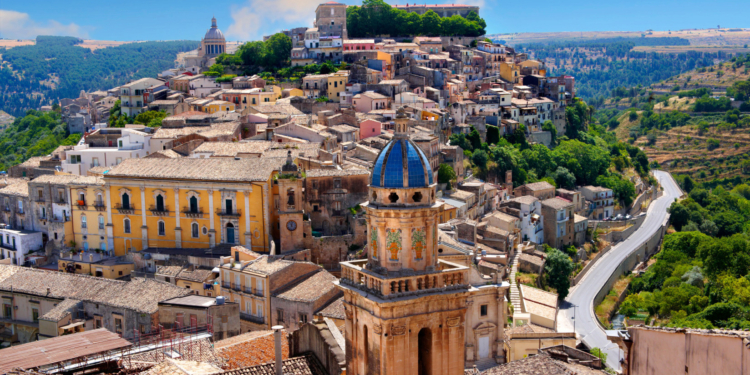 santa maria delliidria in the foreground and ragusa ibla sicily behind