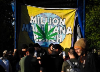 Una foto d'archivio di una marcia per chiedere la fine della proibizione e il diritto all'uso terapeutico della cannabis e a coltivare liberamente la pianta a Roma. ANSA/ GUIDO MONTANI