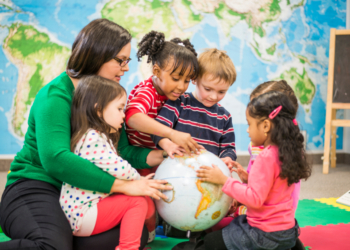 Kindergarten students in class.