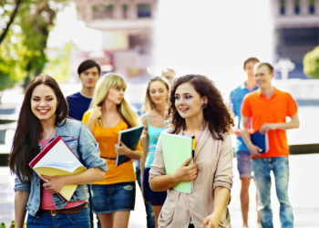 Group happy student with notebook  outdoor.