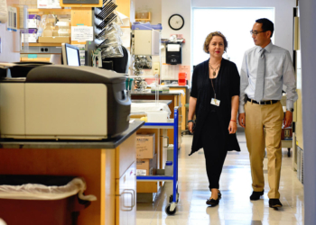 (07/19/16 Belmont, MA ) Dr Sabina Berretta, Scientific Director of the Harvard Brain Tissue Resource Center and MDPHD Wilson Woo, Medical Director walk through a lab at the HBTRC. July 18, 2016.  Staff photo by Faith Ninivaggi