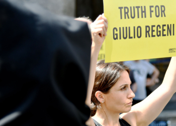 Amnesty International activists perform a flash mob on July 13, 2016, in Rome's Pantheon square to remember late Italian student Giulio Regeni and other victims following their last report.
The badly mutilated body of Regeni, a 28-year-old Cambridge University PhD student, was found out on February 4, 2016 in Cairo. Italian media and diplomats say he was killed by the security services but Egypt denies the claims.  / AFP / VINCENZO PINTO        (Photo credit should read VINCENZO PINTO/AFP/Getty Images)