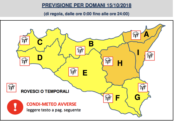 Catania, ancora maltempo: preallerta arancione lunedì 15 ottobre