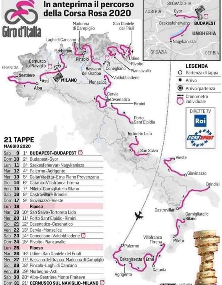 Giro D’Italia 2020, Tutte Le 21 Tappe Del Percorso – Liveunict