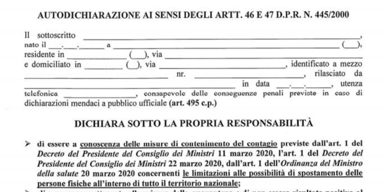 coronavirus autocertificazione spostamenti