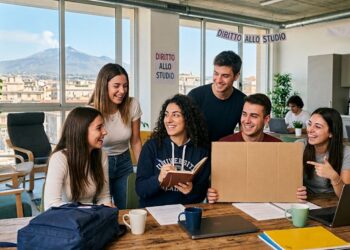 in foto studenti felici nel leggere che sono stati selezionare per avere un posto letto nelle residenze universitarie