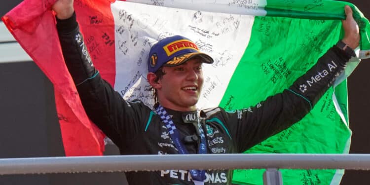 Mercedes driver Andrea Kimi Antonelli of Italy celebrates on the podium after winning the Italian Formula One Grand Prix race, in Monza, Italy, Sunday, Sept. 6, 2026. (AP Photo/Luca Bruno)
Associate Press/ LaPresse
Only Italy and Spain